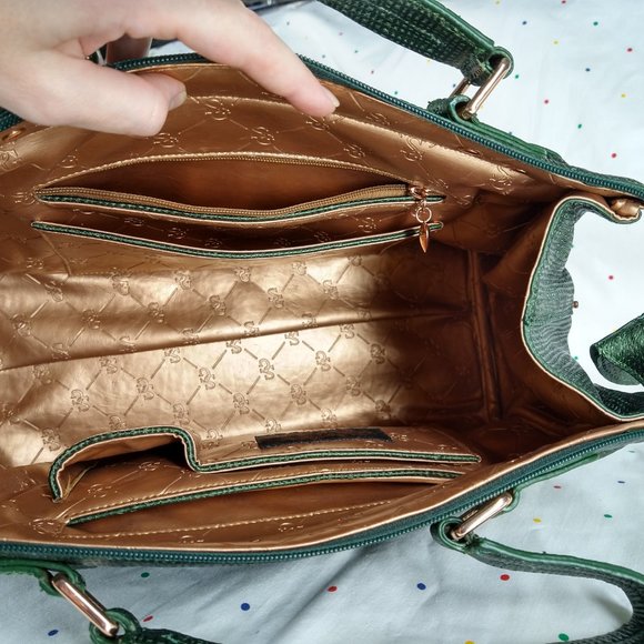 La Gioe Di Toscana By Sharon Gioe Green Leather Satchel Travel Bag - Picture 12 of 16